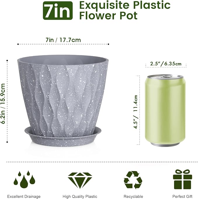 7 inch Plant Pots for Indoor Outdoor Plants, 5 Pack Thick Flower Pots - Image 2