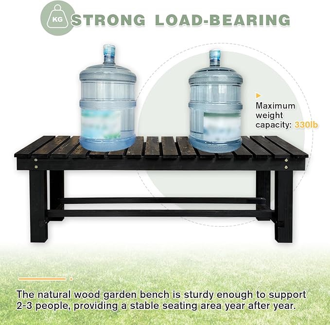 Outdoor Garden Bench, 3-Person Wood Patio Bench Weatherproof Outdoor Backless - Image 4
