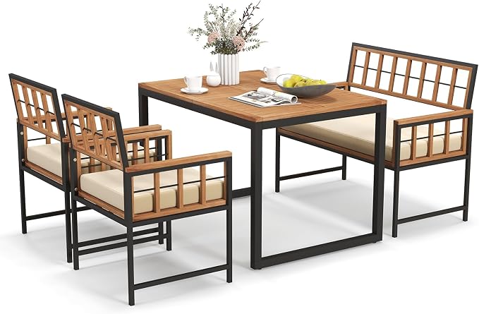 Tangkula 4 Piece Patio Dining Set, Outdoor Wood Dining Furniture W/ 2 Chairs & by TANGKULA