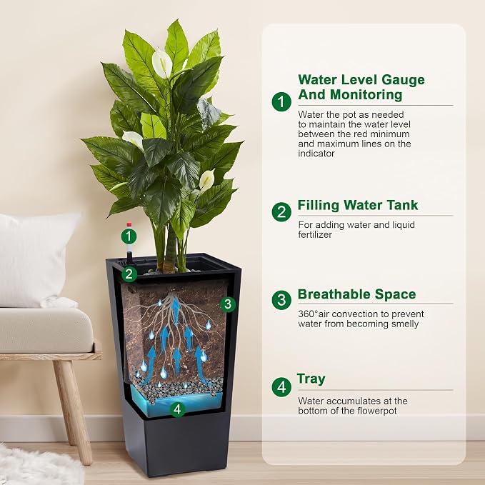 GarveeLife 22.5 in Tall Planters Set of 2, Outdoor＆Indoor Black Planter Pots - Image 2