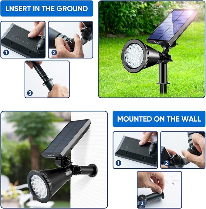 KEV Solar Spot Lights Outdoor, 18 LEDs Solar Flood Lights - Image 5