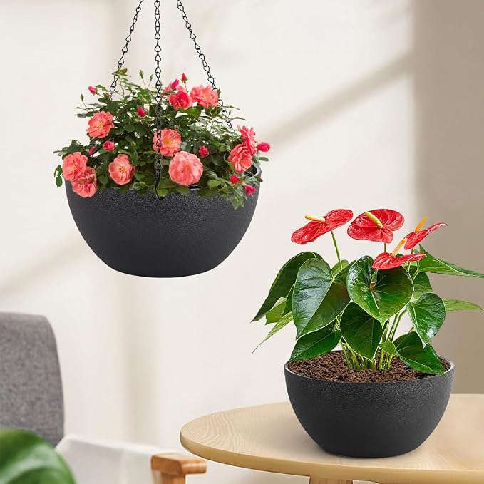 12 inch Hanging Planters for Indoor Plants, 2 Pack Planters for Outdoor Plants - Image 5