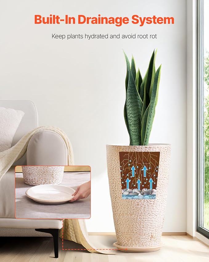 VEVOR Set of 2 Tall Outdoor Planters 21" H, Round Large Planters - Image 4