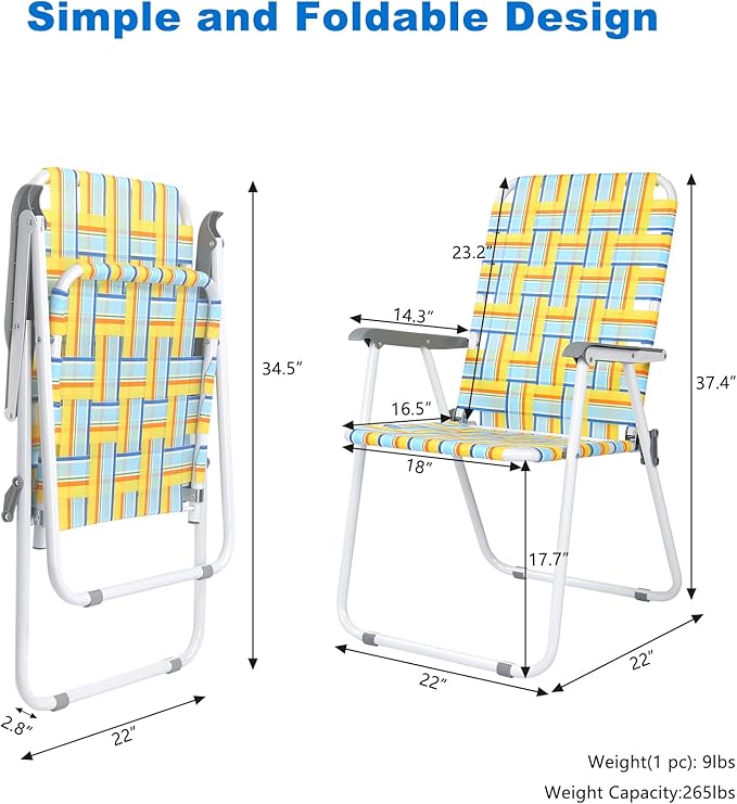 VINGLI Patio Lawn Webbed Folding Chairs Set of 4, Outdoor Beach Chair Portable - Image 3