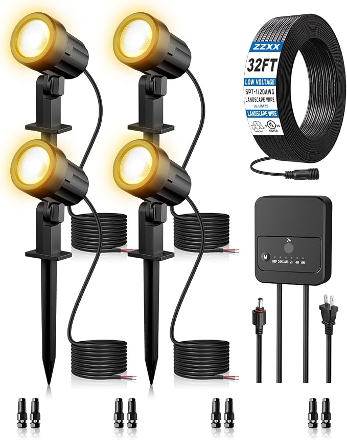 ZZXX All-in-One LED Landscape Lighting Kit, 2700K Waterproof Outside Spotlights by ZZXX