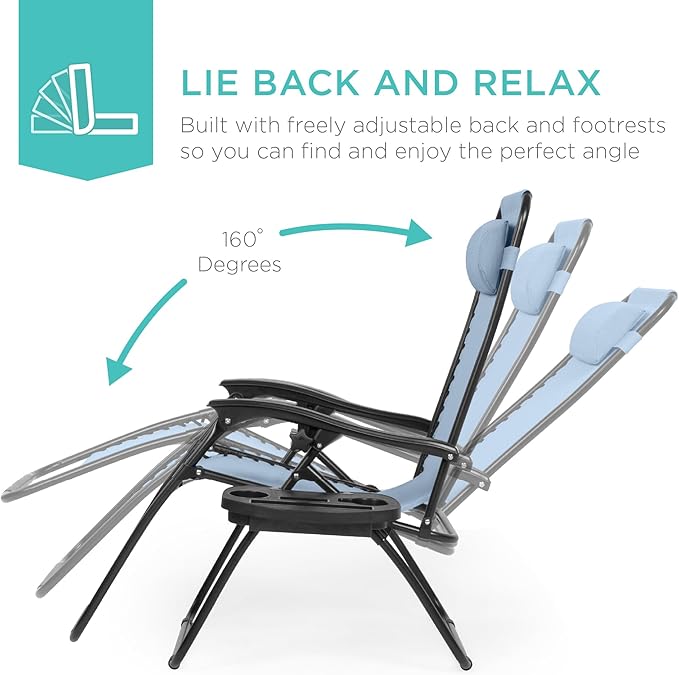 Best Choice Products Set of 2 Adjustable Steel Mesh Zero Gravity Lounge Chair - Image 3
