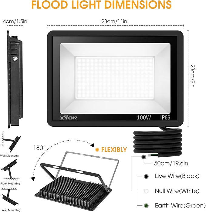 4 Pack 100W LED Flood Light, IP66 Waterproof Outside Flood Light, 12500LM Super - Image 4