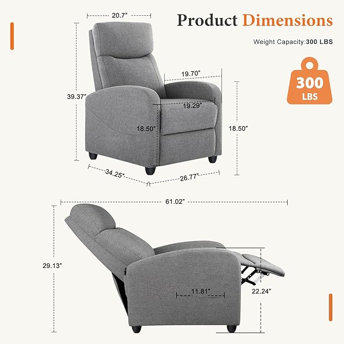 Sweetcrispy Recliner Chair Fabric Recliner Sofa No Massage, Home Theater Seating - Image 3
