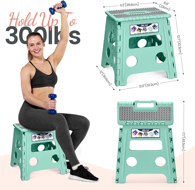Delxo Folding Step Stool 13 Inch Non-Slip Foldable Stools - Image 3