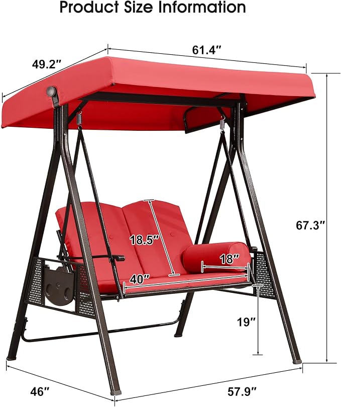 PURPLE LEAF 2-Seat Deluxe Outdoor Patio Porch Swing - Image 6