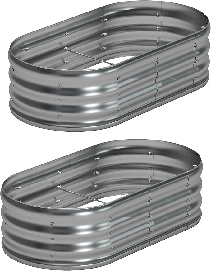 4x2x1ft Galvanized Oval Raised Garden Bed, Outdoor Planter Box Metal Patio Kit by Foxlang