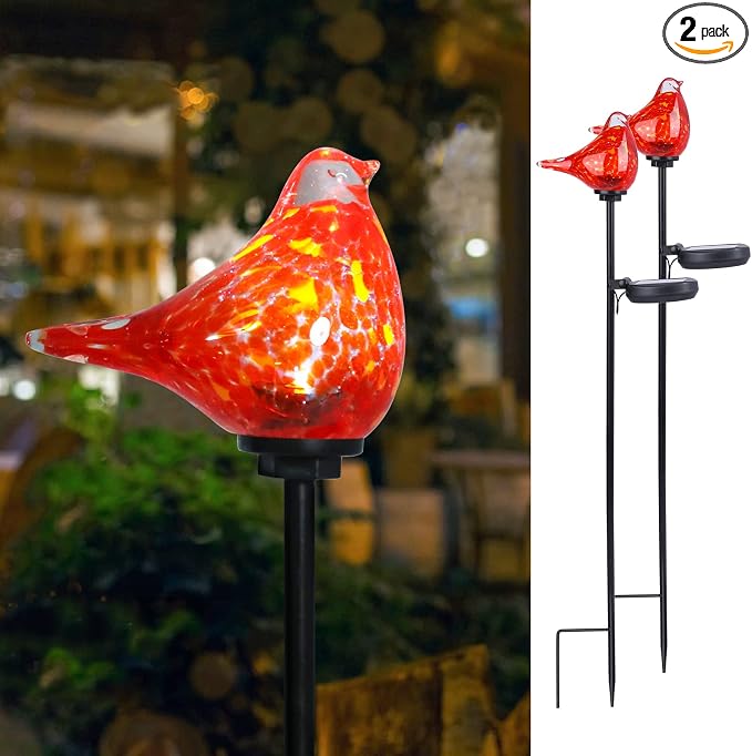 Bshine Solar Garden Decoration Outdoor Cardinal Lights, Hand Blown Glass by Bshine