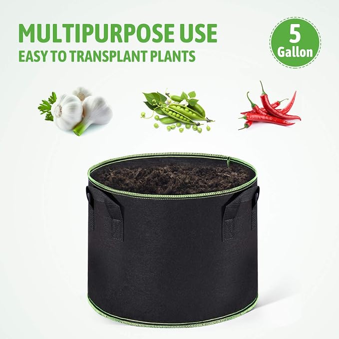 Delxo Garden Grow Bags 5 Gallon 10Pack Reusable Plant Growing Bags Fabric Pots - Image 5