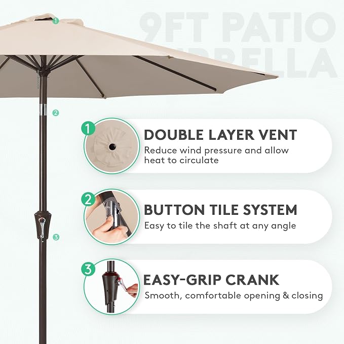 JEAREY 9FT Outdoor Patio Umbrella Market Umbrella - Image 2