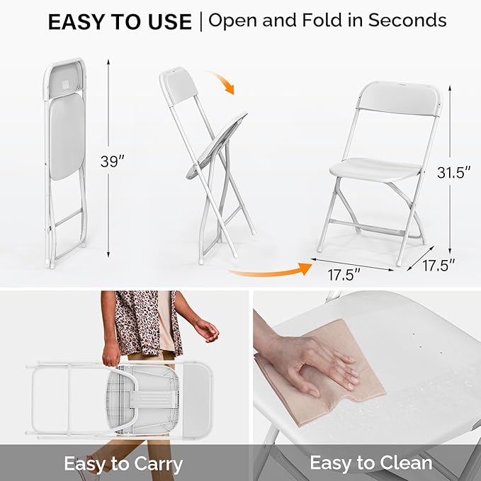 VINGLI 20 Pack White Plastic Folding Chair, Indoor Outdoor Portable Stackable - Image 3