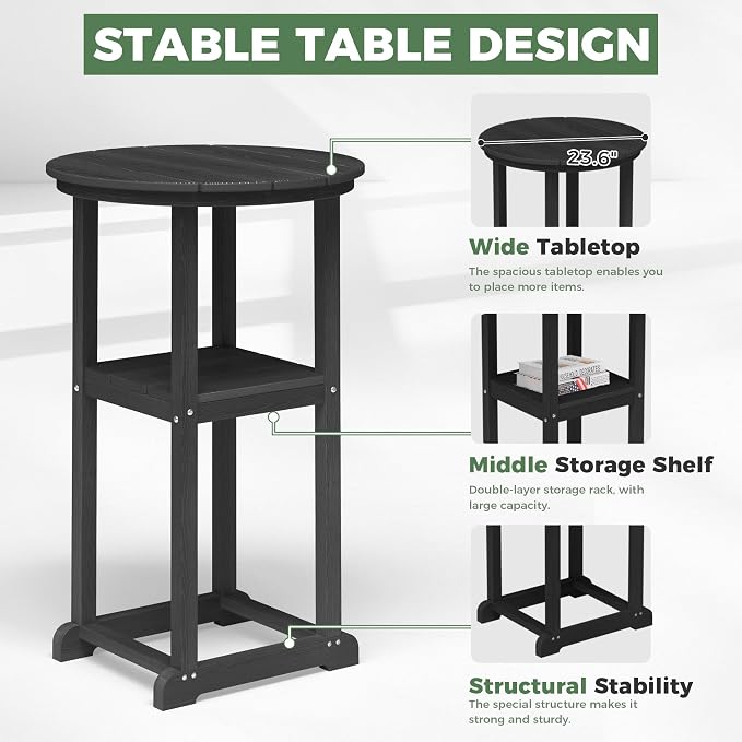 Outdoor Bistro Bar Set, Patio Bar Height Tall Stools and High Top Table Set of 2 - Image 5
