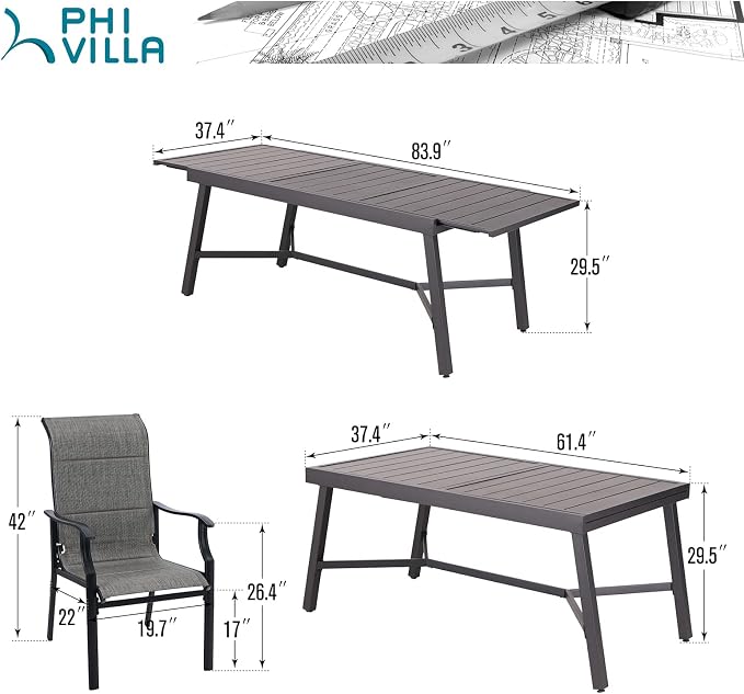 PHI VILLA 7 PCS Patio Dining Set, Outdoor Table and Chair Set - Image 7
