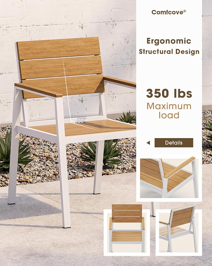 Outdoor Patio Dining Set, Aluminum & HDPS 5 Piece Outdoor Table and Chairs Set - Image 4