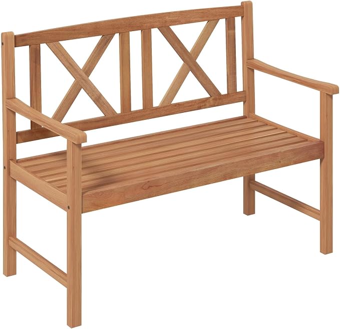 COSTWAY Outdoor Wooden Bench, Outdoor Acacia Wood Loveseat by COSTWAY