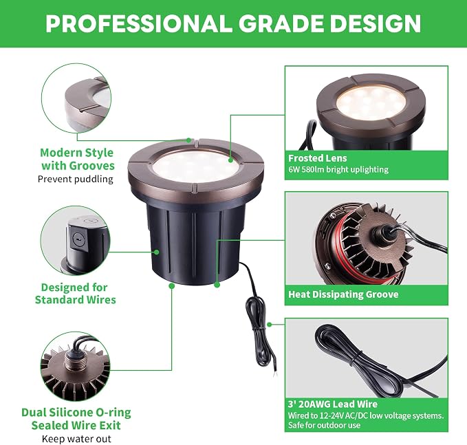 Landscape Well Lights, LED Low Voltage Ground Lights Outdoor, 12V IP67 - Image 6