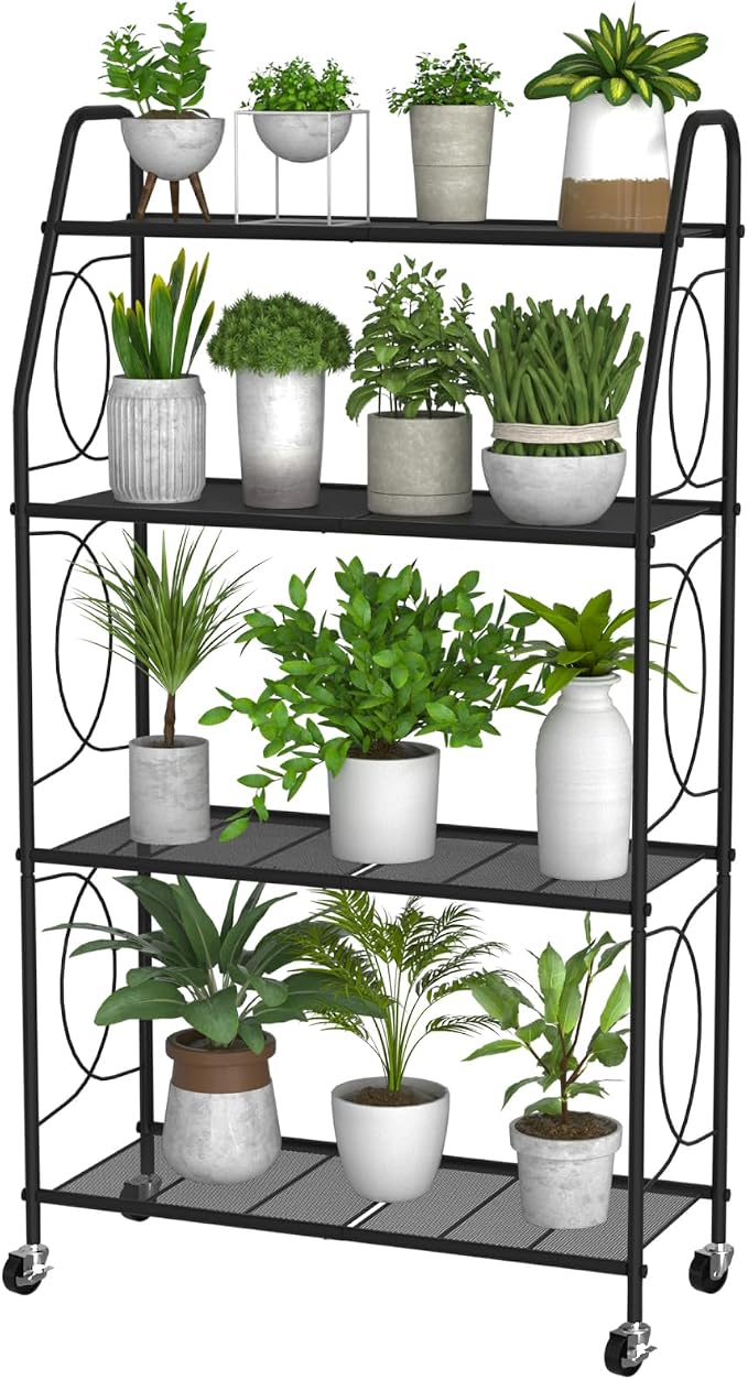 4 Tier Plant Stand with Wheels, Plant Shelf by VyGrow