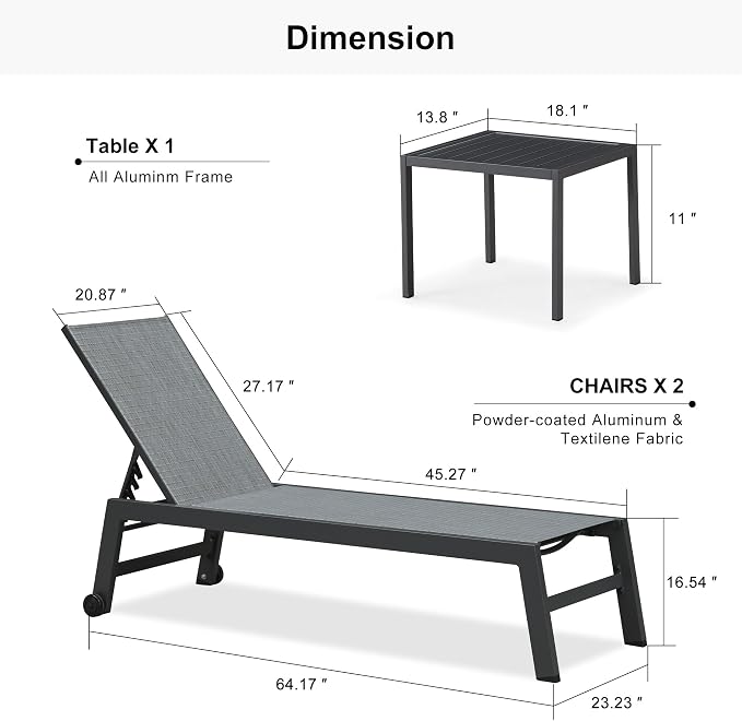 PURPLE LEAF Patio Chaise Lounge Set 4 Pieces Aluminum Outdoor Lounge Chairs - Image 2