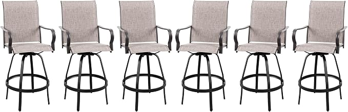 Vongrasig 6 Piece Patio Swivel Bar Chairs, All Weather Metal Textile High by Vongrasig