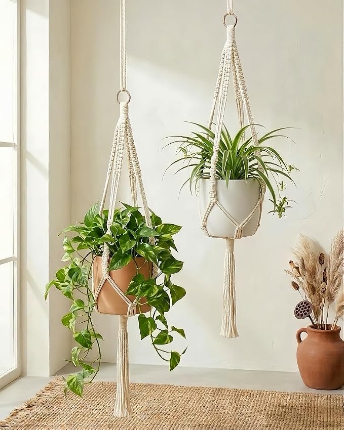 Bamworld Macrame Plant Hanger Indoor Hanging Planter by Bamworld