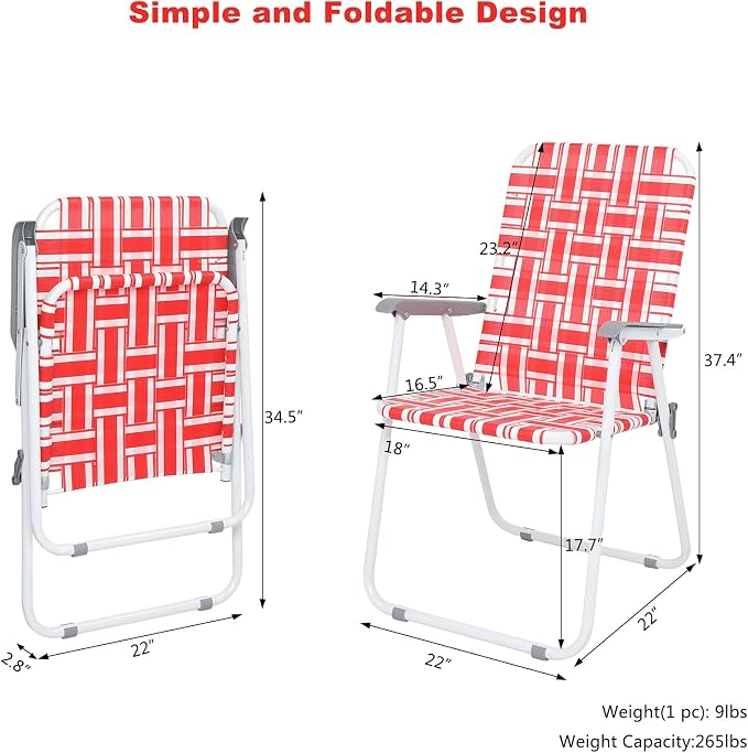 VINGLI Patio Lawn Webbed Folding Chairs Set of 2, Outdoor Beach Chair Portable - Image 4