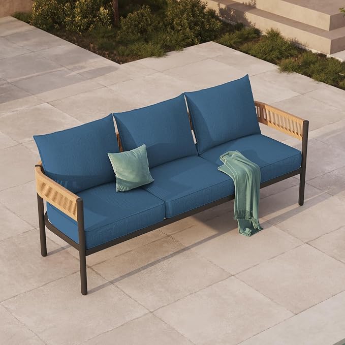 Gand Patio Outdoor 3-Seat Couch Sofa, Wicker Conversation Set - Image 5