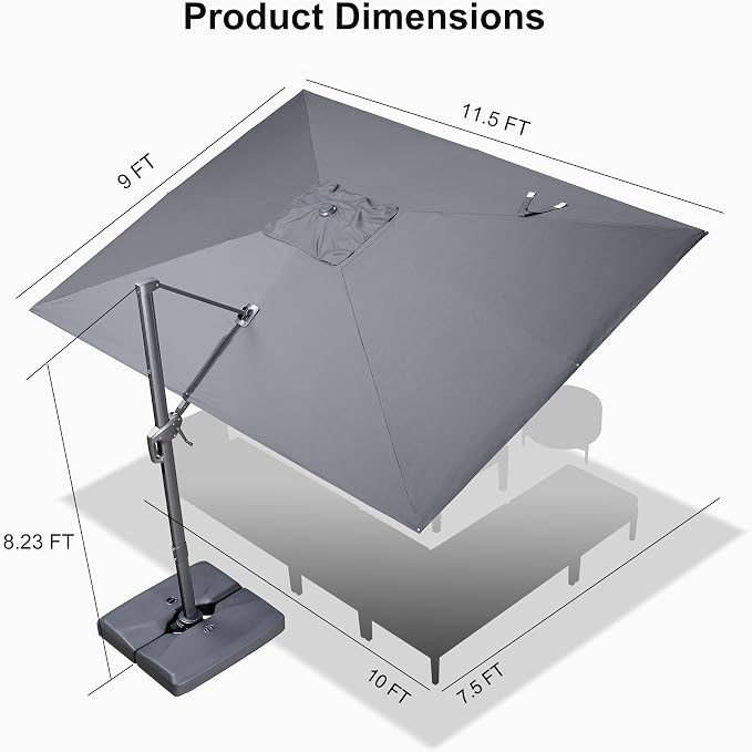 PURPLE LEAF Patio Umbrella 9' X 11.5' Rectangle Cantilever Umbrella Large - Image 9