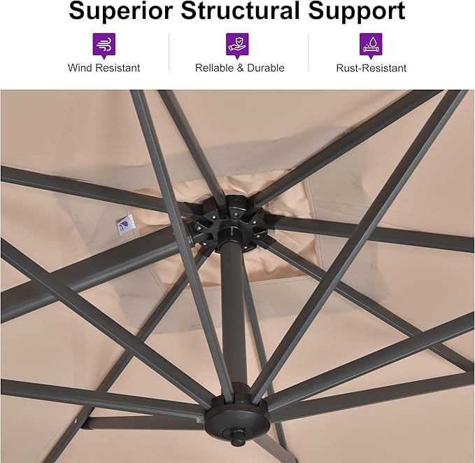 PURPLE LEAF 10 Feet Patio Umbrella Outdoor Cantilever Square Umbrella Aluminum - Image 3