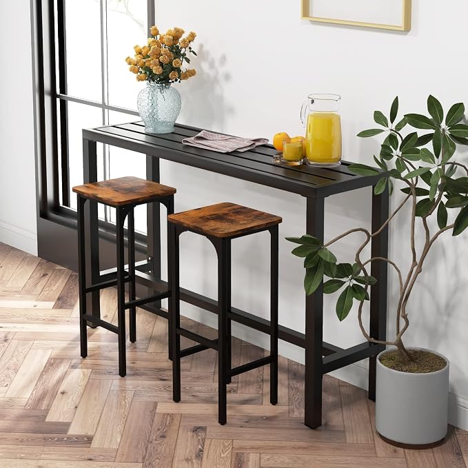 COSTWAY Outdoor Bar Table 55-inch Wide, Narrow Counter Height Dining Table - Image 4