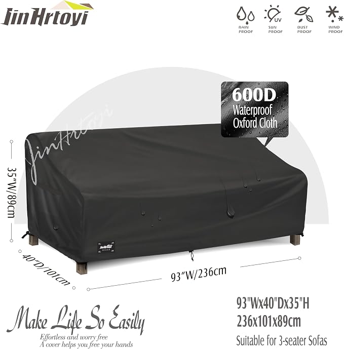 JinHrtoyi 3-Seater Outdoor Couch Cover, 93Wx40Dx35H inches Outdoor Furniture - Image 2