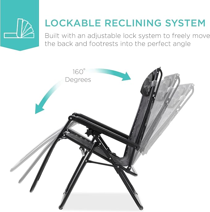 Best Choice Products Folding Zero Gravity Outdoor Recliner Patio Lounge Chair - Image 4