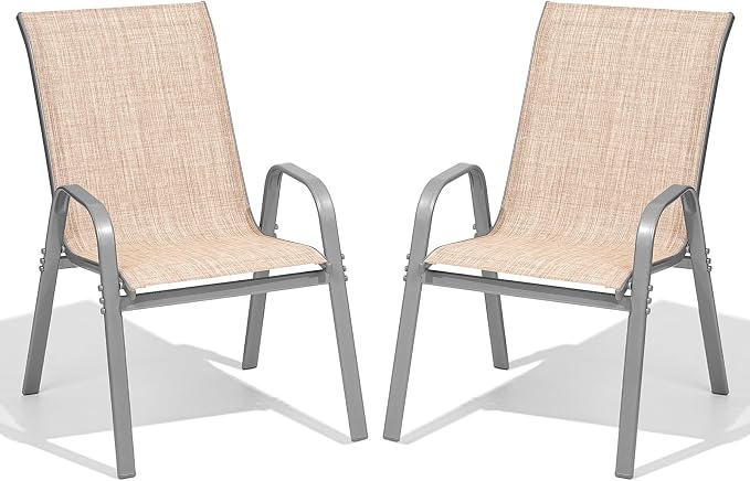 Patio Chairs Set of 2, Easily Set Up Stackable Outdoor Dining Chairs by Dovov