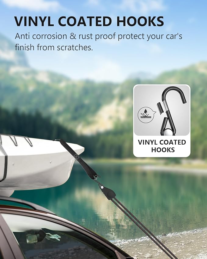 Kayak Straps Tie Downs 8 Pack Set, Roof Rack Straps Adjustable Ratchet Tie Down - Image 5