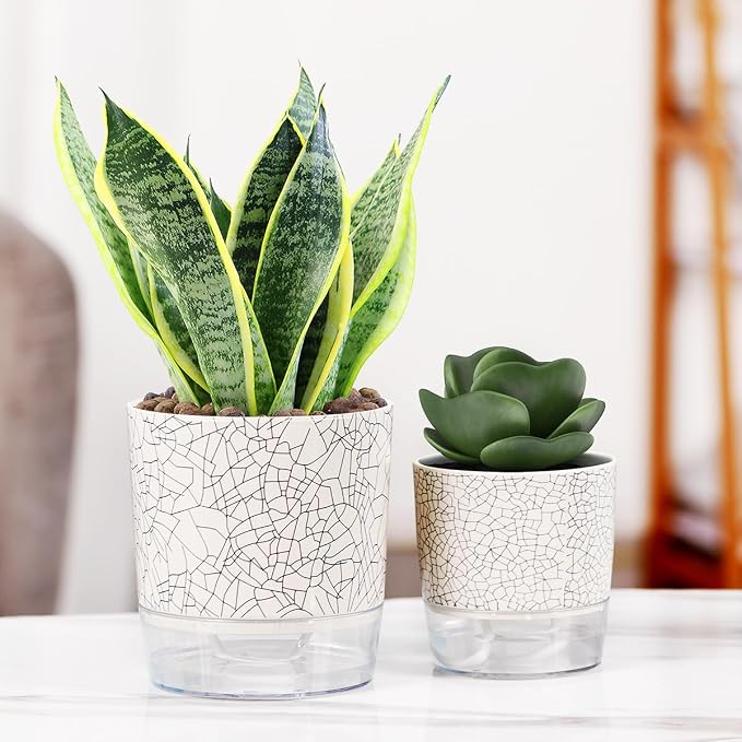 Self Watering Pots for Indoor Plants, 5 & 4 Inch Stylish Flower Pots - Image 9