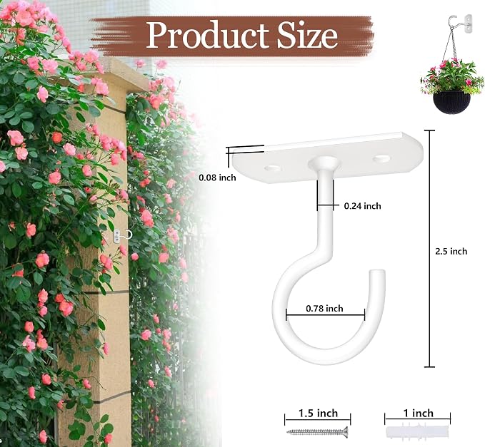 Ceiling Hooks for Hanging Plants 8P 2.5inches White - Image 2