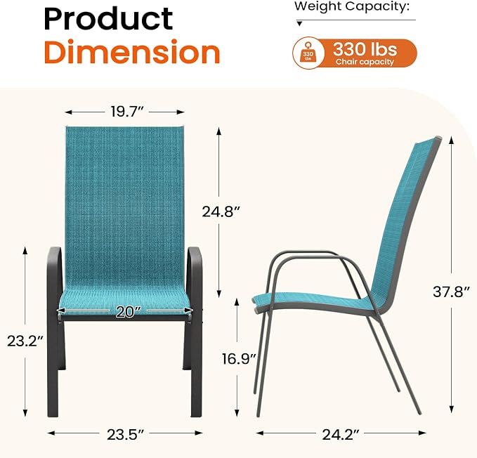 JEAREY Patio Dining Chairs Set of 6, Outdoor Stackable Dining Furniture Set - Image 3
