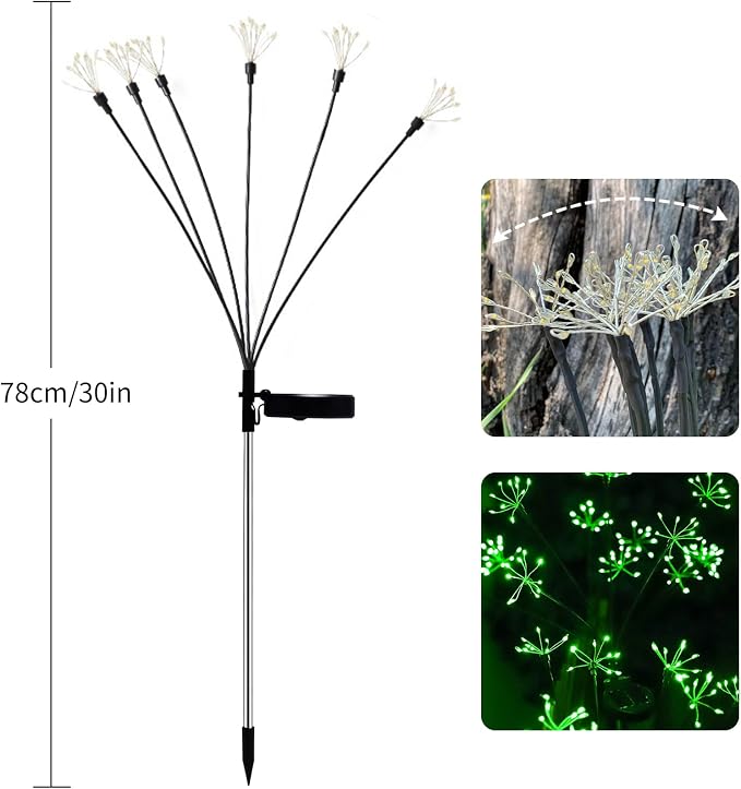 JJGoo Solar Garden Lights, New Upgraded 2 Pack Solar Swaying Starburst Light - Image 2