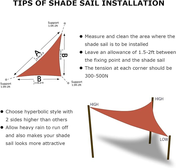 KANAGAWA Sun Shade Sail 15'x15'x21' Rust Red Triangle UV Block Canopy Cover - Image 6