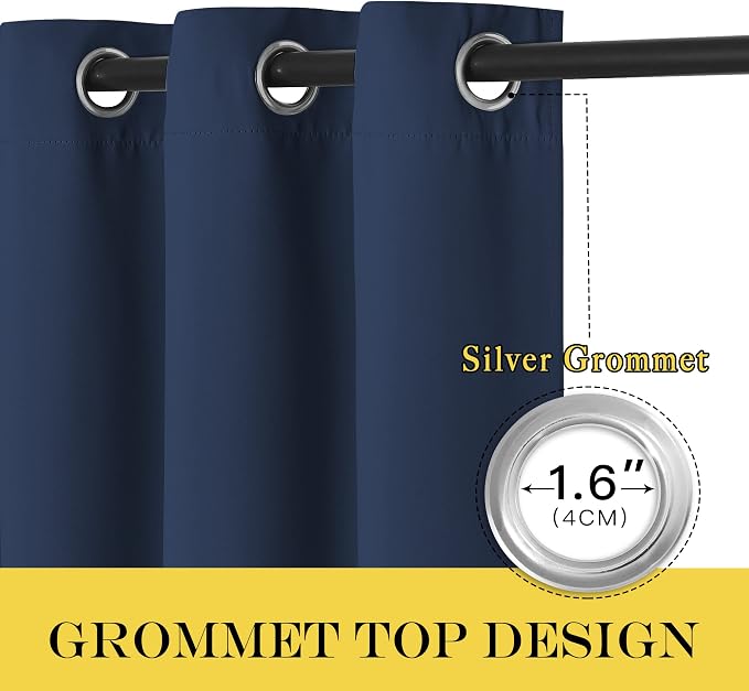 NICETOWN Navy Blue Blackout Curtain 54 inch Length, Grommet Thermal Curtains - Image 2