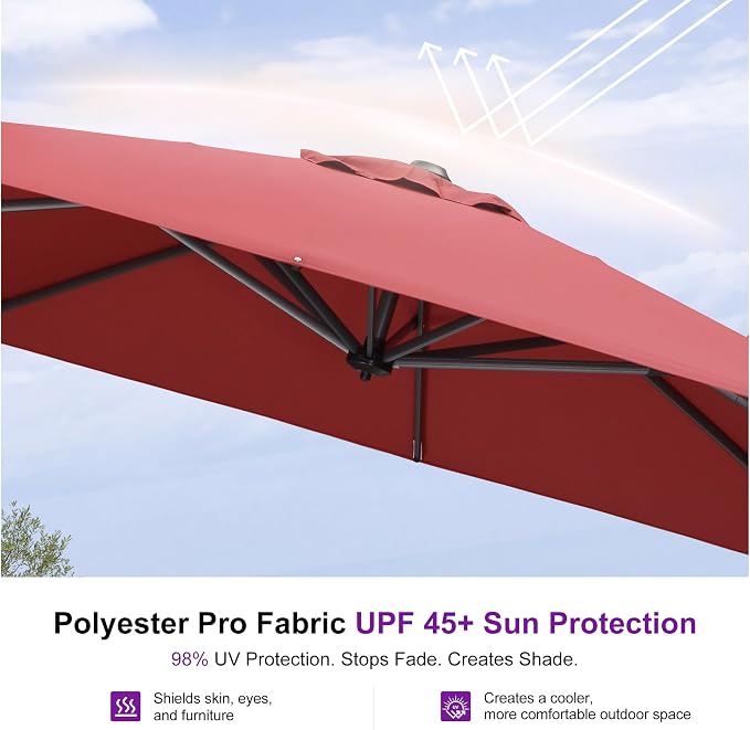 PURPLE LEAF 9 Feet Square Cantilever Umbrella Patio Umbrella - Image 5