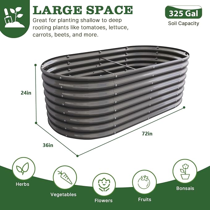 A ANLEOLIFE 6X3X2 ft Galvanized Raised Garden Beds Outdoor, Oval Large Metal - Image 3