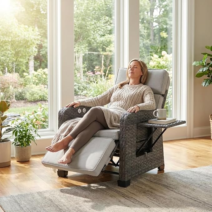 Restland Outdoor Recliner with Independent Adjustable Back & Footrest Wicker - Image 4