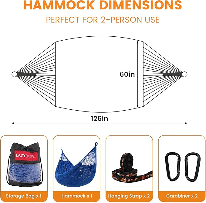 Lazy Daze Hammocks Handwoven Mayan Hammock, 10.5 FT Soft Rope Double Hammocks - Image 3