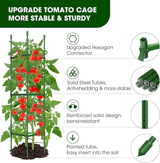 8 Pack Tomato Cages for Garden, Heavy Duty Adjustable Tomato Stake Support for - Image 2