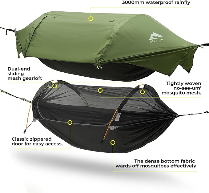 Camping Hammock Tent with Mosquito Net & RainFly, 3 in 1 Waterproof Lightweight - Image 4