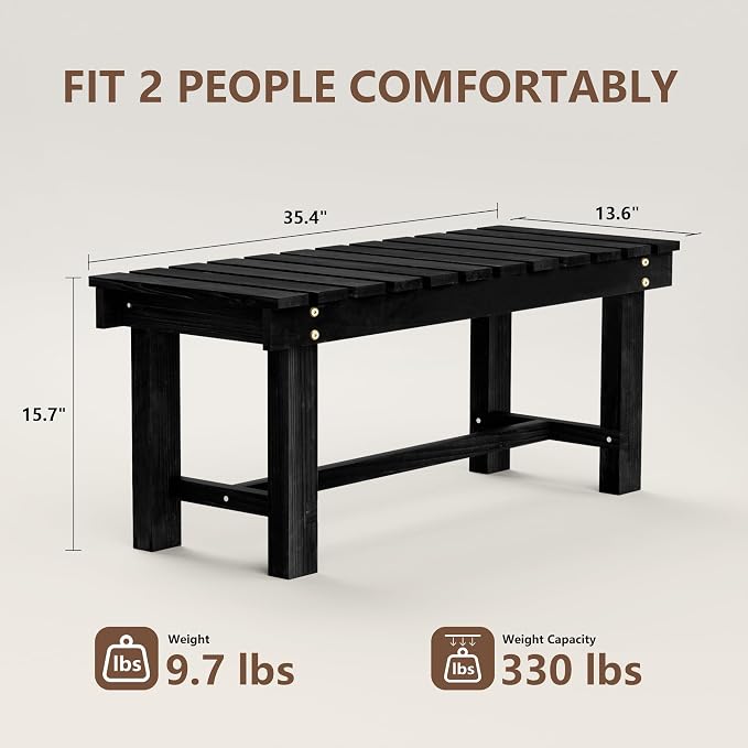 Nidouillet 35.5" Outdoor Garden Bench, Weatherproof Patio Benches 2-Person Seat - Image 2
